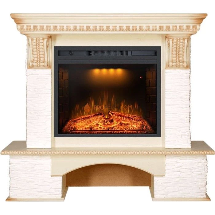 Каминокомплект Royal Flame Pierre Luxe - Сланец белый / Слоновая кость с патиной с очагом Emerald 23