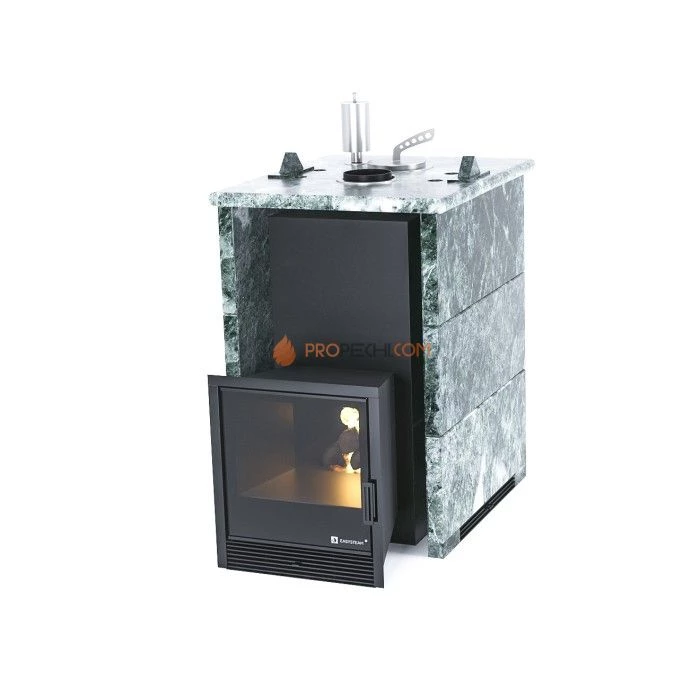 Дровяная печь для бани ИзиСтим Анапа в трехстороннем кожухе из змеевика