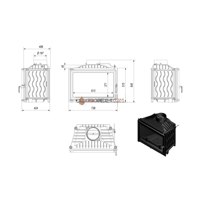 Каминная топка Kratki WIKTOR/PF 14 кВт