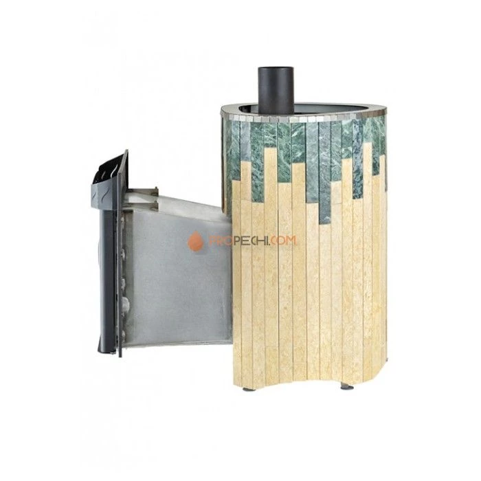 Дровяная печь для сауны Ферингер Оптима До 23 м³ - Змеевик + Сильвия Оро - обрамление Металл