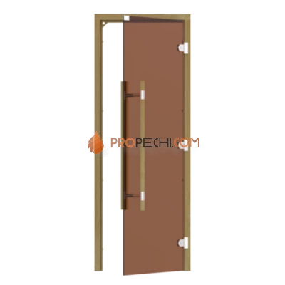 Дверь для бани стеклянная SAWO 741-3SGD-R-3 7/19, бронза, правая, без порога, кедр, прямая ручка с металлической вставкой