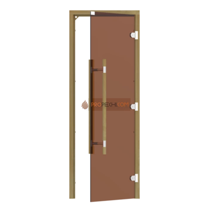Дверь для бани стеклянная SAWO 741-3SGD-R-3 7/19, бронза, правая, без порога, кедр, прямая ручка с металлической вставкой