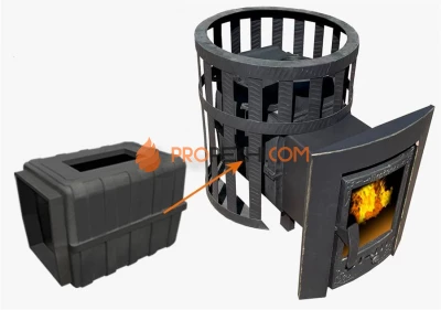 Банная чугунная печь Березка "Воевода" 15 Каминная дверца