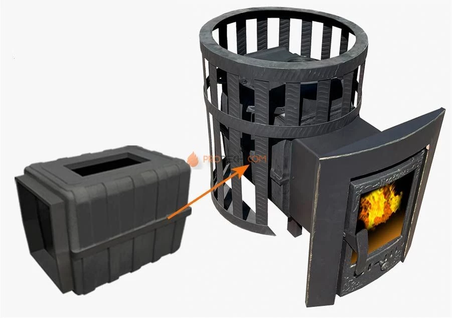 Банная чугунная печь Березка "Воевода" 15 Каминная дверца