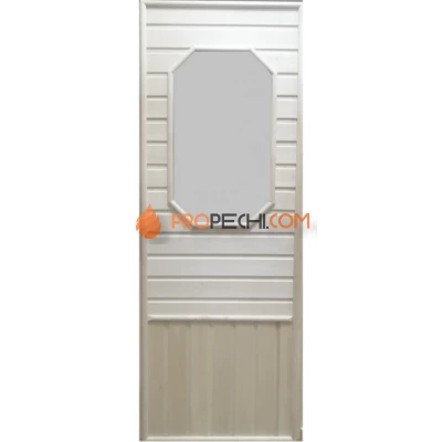 Дверь для бани DoorWood деревянная с восьмиугольной стеклянной вставкой (1850x750 мм)