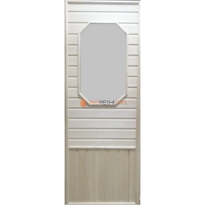 Дверь для бани DoorWood деревянная с восьмиугольной стеклянной вставкой (1850x750 мм)