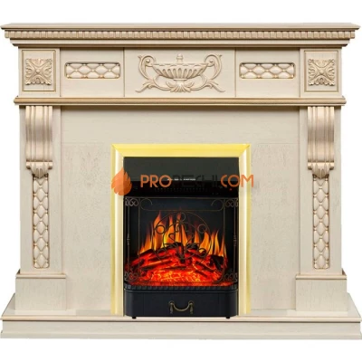Каминокомплект Royal Flame Corsica - Слоновая кость с патиной (Ширина 1100) с очагом Majestic FX Brass