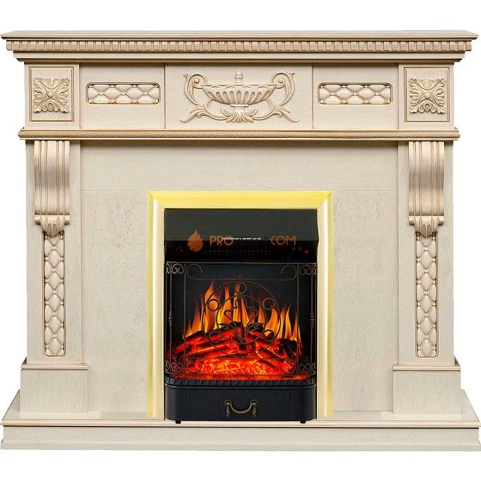 Каминокомплект Royal Flame Corsica - Слоновая кость с патиной (Ширина 1100) с очагом Majestic FX Brass