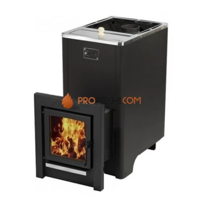 Дровяная печь для бани Вулкан Эльбрус 26 Тоннель стекло с баком