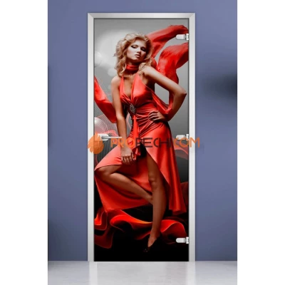Стеклянная межкомнатная дверь DoorWood с фотопечатью Woman-05, 2000х600 мм