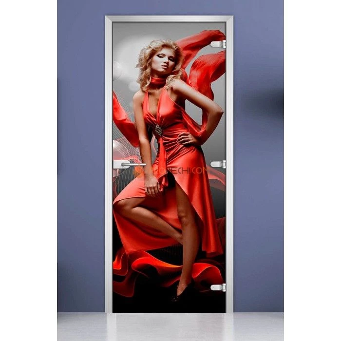 Стеклянная межкомнатная дверь DoorWood с фотопечатью Woman-05, 2000х800 мм