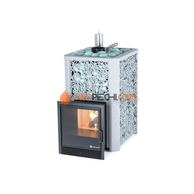 Дровяная печь для бани ИзиСтим Ялта 25 в кожухе Хохлома