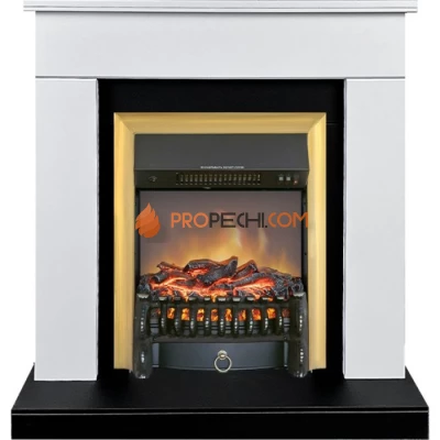 Каминокомплект Royal Flame Bergen (Разборный) - Белый с черным (Ширина 900 мм) с очагом Fobos FX M Brass