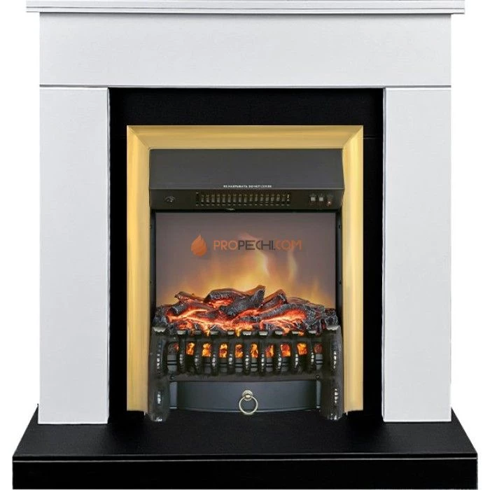Каминокомплект Royal Flame Bergen (Разборный) - Белый с черным (Ширина 900 мм) с очагом Fobos FX M Brass