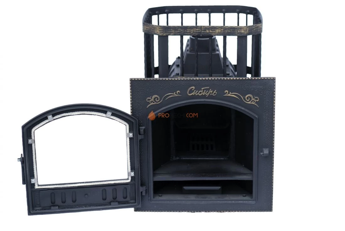 Чугунная банная печь НМК Сибирь-24 с каминной дверкой Сибирь