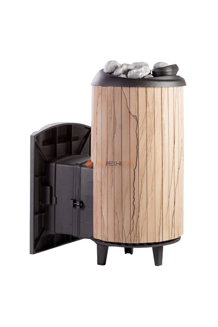 Банная печь Атмосфера-XL в ламелях "Окаменевшее дерево" перенесённый рисунок