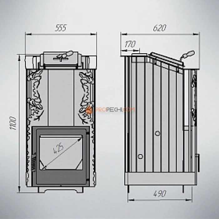 Дровяная печь для бани Варвара Терма Каменка укороченная
