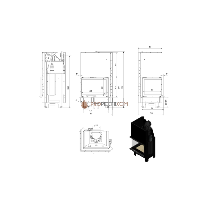 Каминная топка Kratki MBZ/L/BS/G/SG (гнутое стекло) (13 кВт)