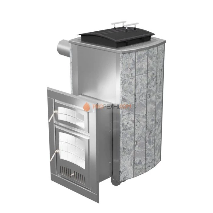 Дровяная печь для бани Инжкомцентр ВВД Чародейка Русский пар (талькохлорит), дымоход сбоку