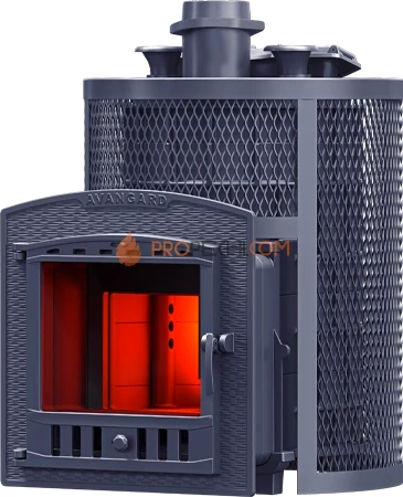 Чугунная банная печь Гефест Авангард Ураган ЗК 24 П2 круглая сетка