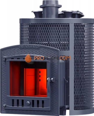 Чугунная банная печь Гефест Авангард Ураган ЗК 24 П2 круглая сетка