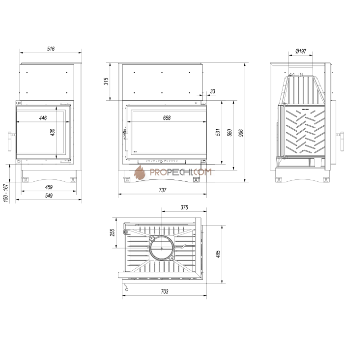 Каминная топка Kratki ZUZIA/ECO/P/BS/DECO