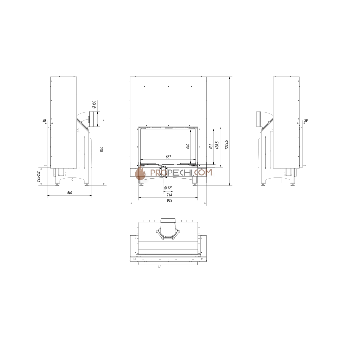 Каминная топка стальная Kratki Zibi/G (гильотина) (11 кВт)