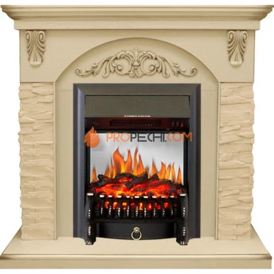 Каминокомплект Royal Flame Bern Сланец крупный бежевый / Алебастр темная патина с очагом Fobos FX M Black