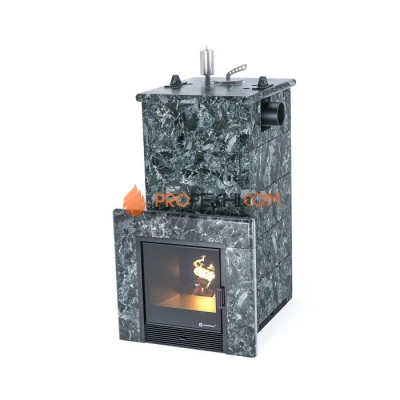 Дровяная печь для бани ИзиСтим Сочи в полноценном кожухе с боковым подключением из пироксенита