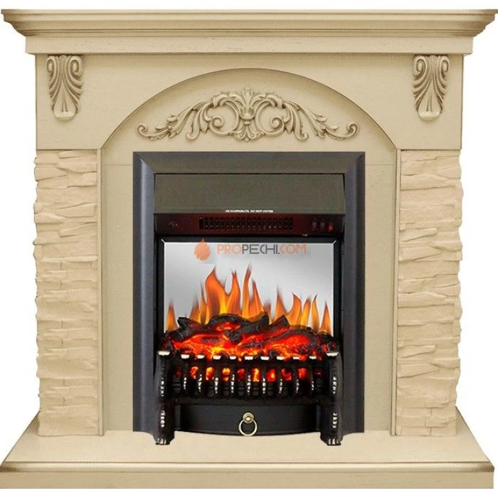 Каминокомплект Royal Flame Bern Сланец крупный бежевый / Алебастр темная патина с очагом Fobos FX M Black