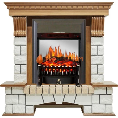 Каминокомплект Royal Flame Pierre Luxe - Дуб / Белый с очагом Fobos FX M Black