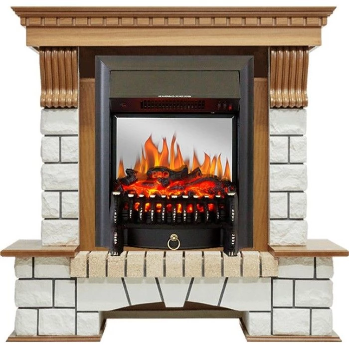 Каминокомплект Royal Flame Pierre Luxe - Дуб / Белый с очагом Fobos FX M Black