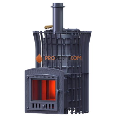 Чугунная печь для бани Гефест Авангард ЗК 40П2 Ураган в сетке Тюльпан