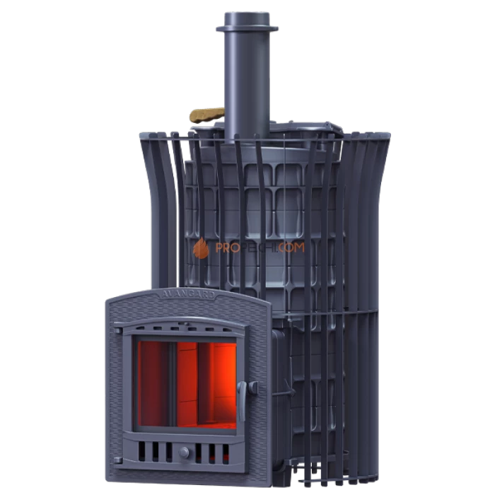Чугунная печь для бани Гефест Авангард ЗК 40П2 Ураган в сетке Тюльпан