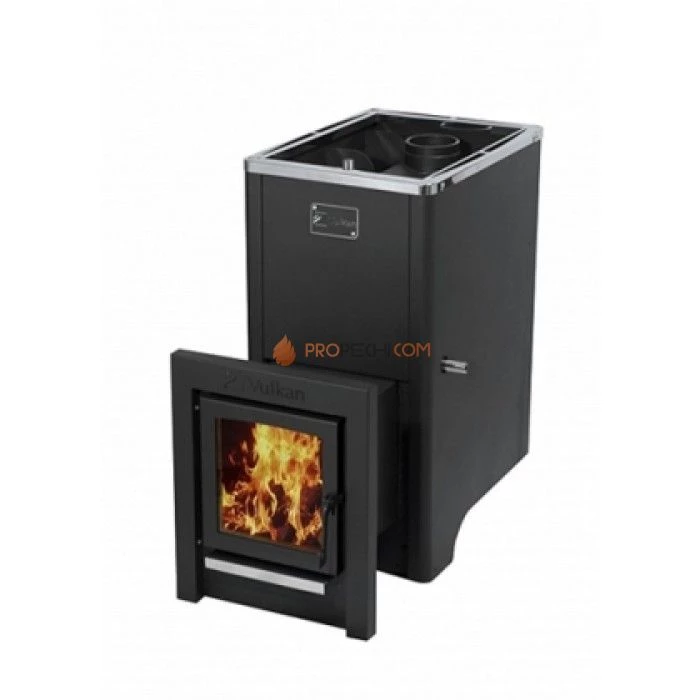 Дровяная печь для бани Вулкан Эльбрус 20 Тоннель стекло с теплообменником