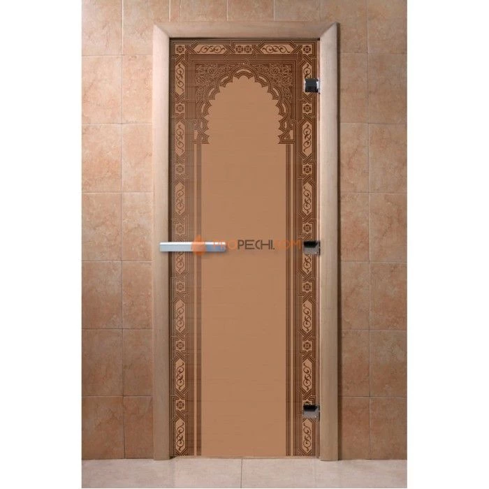 Дверь для бани DoorWood с рисунком Восточная арка Бронза матовая, 2000x600 мм