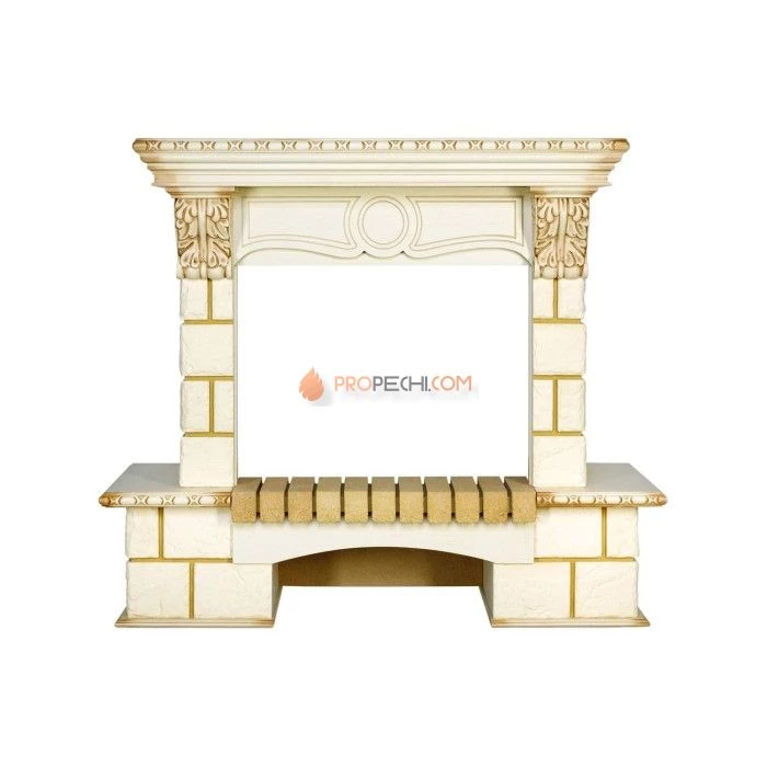 Каминокомплект Royal Flame Pierre Luxe угловой - Шампань / Слоновая кость с патиной с очагом Dioramic 25 LED FX