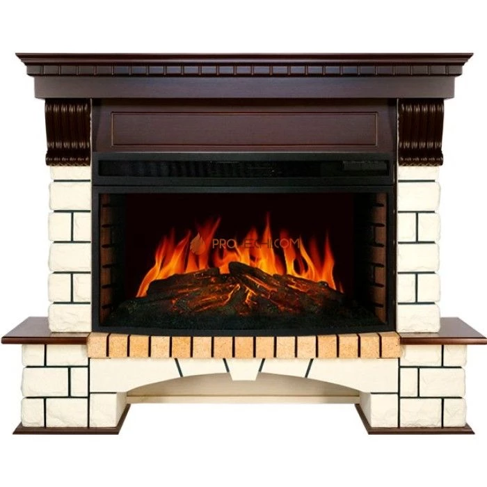 Каминокомплект Royal Flame Pierre Luxe - Темный дуб / Белый (Ширина 1380мм) с очагом Dioramic 33W LED FX