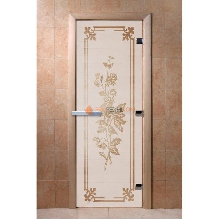 Дверь для бани DoorWood с рисунком Розы Сатин, 1900x600 мм