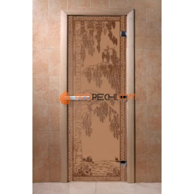 Дверь для бани DoorWood с рисунком Березка Бронза матовая, 1900x700 мм