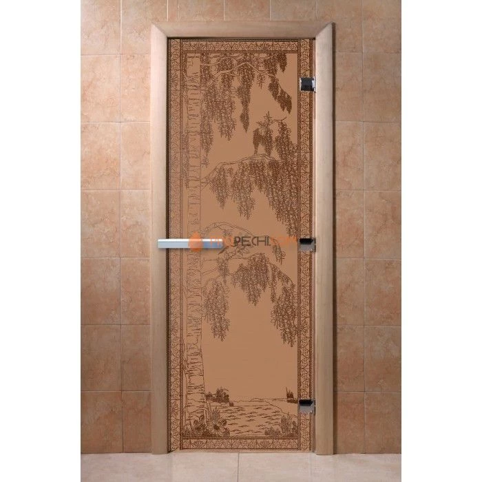 Дверь для бани DoorWood с рисунком Березка Бронза матовая, 1900x700 мм