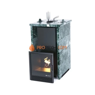 Дровяная печь для бани ИзиСтим Сочи в трехстороннем кожухе из змеевика