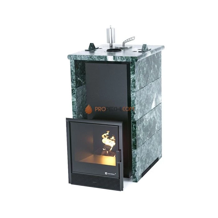 Дровяная печь для бани ИзиСтим Сочи в трехстороннем кожухе из змеевика