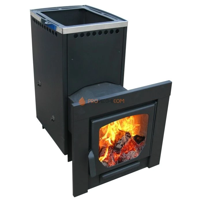 Дровяная печь для бани Варвара Паленица С контуром удлиненная топка Панорамная дверь