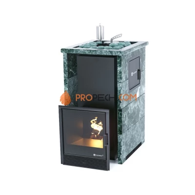 Дровяная печь для бани ИзиСтим Сочи М2 в трехстороннем кожухе с открытым верхом из змеевика