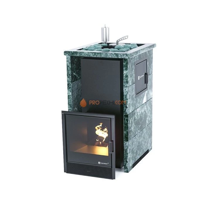 Дровяная печь для бани ИзиСтим Сочи М2 в трехстороннем кожухе с открытым верхом из змеевика