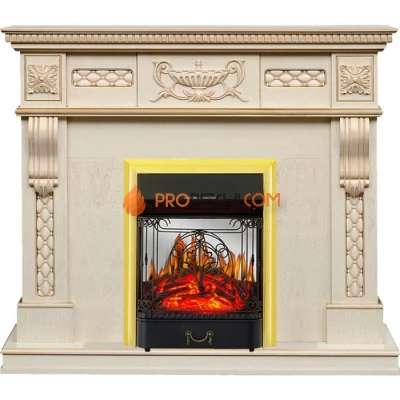 Каминокомплект Royal Flame Corsica - Слоновая кость с патиной (Ширина 1100) с очагом Majestic FX M Brass