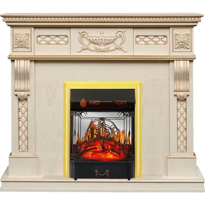 Каминокомплект Royal Flame Corsica - Слоновая кость с патиной (Ширина 1100) с очагом Majestic FX M Brass