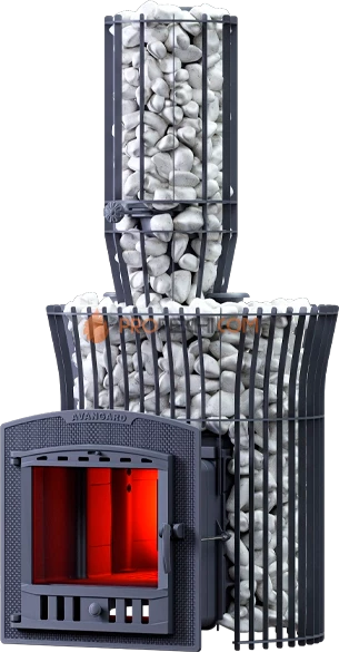 Чугунная банная печь Гефест Авангард 30 П2 круглая сетка