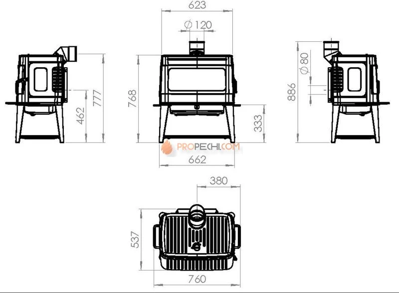 Печь-камин AUTHENTIC 50 Plamen, эмалированная, серая